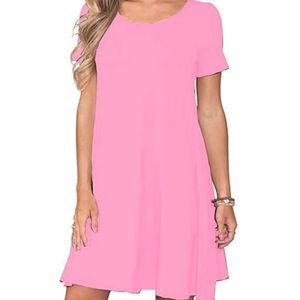 WNEEDU Women's Casual T Shirt Dress Short Sleeve Swing Dress with Pocket